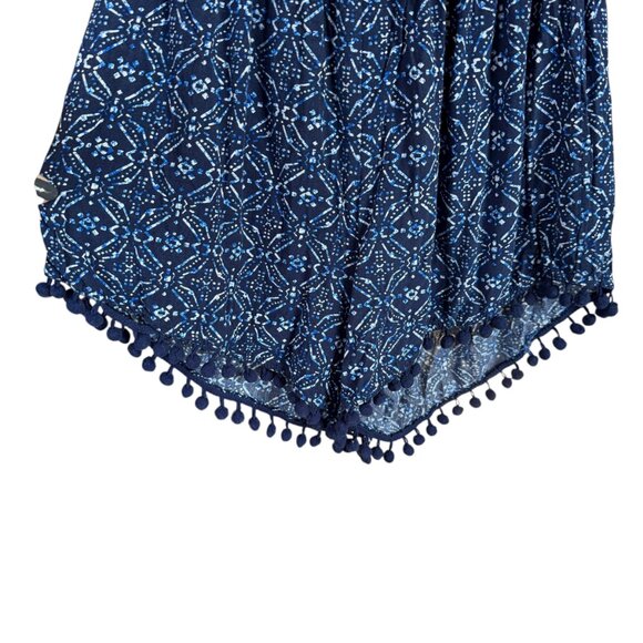 Mimi Chica women's romper with a blue geometric pattern and pom pom trim XS - Picture 5 of 6